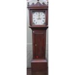 A Georgian oak longcase clock, the square hood with column supports, set beneath a shaped pediment