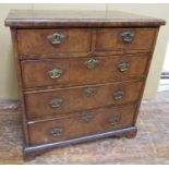 A small Georgian countrymade chest of three long and two short drawers, with burr elm veneers,