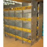 A pair of small industrial heavy gauge galvanised steel open segmented shelving units 52 cm wide x