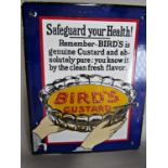 A Bird’s Custard enamel advertisement plaque. 24cm x 19.5cm.