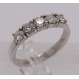 18ct white gold five stone diamond ring, each stone 0.15ct approx, size N, 4.1g