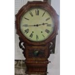 A late 19th century American drop dial wall clock with eight day striking movement, the casework