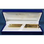 Waterman Ideal Paris gold plated fountain pen with 18k nib together with a matching rollerball