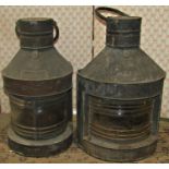 A pair of marine lanterns in copper, mast head and starboard, both Seahorse numbers 26463 and 24760