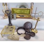 A miscellaneous collection of items including, a Victorian cast iron door stop, a pair of onyx table
