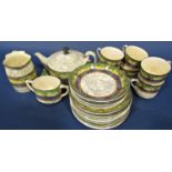 A Royal Doulton Deadwood Crackle tea service comprising teapot, milk jug, six cups, five saucers and