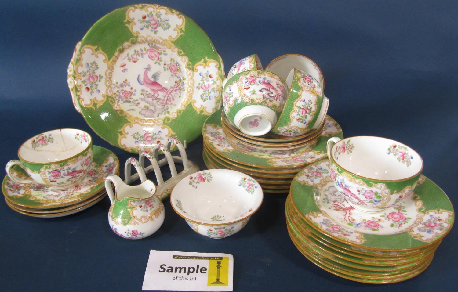 A collection of Minton plates and teawares within a green scale border, a quantity of Satsuma hand - Bild 6 aus 7