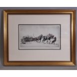 George Soper (1870-1942) - Plough Horses, drypoint etching, 15 x 27.5 cm, mounted, framed and glazed