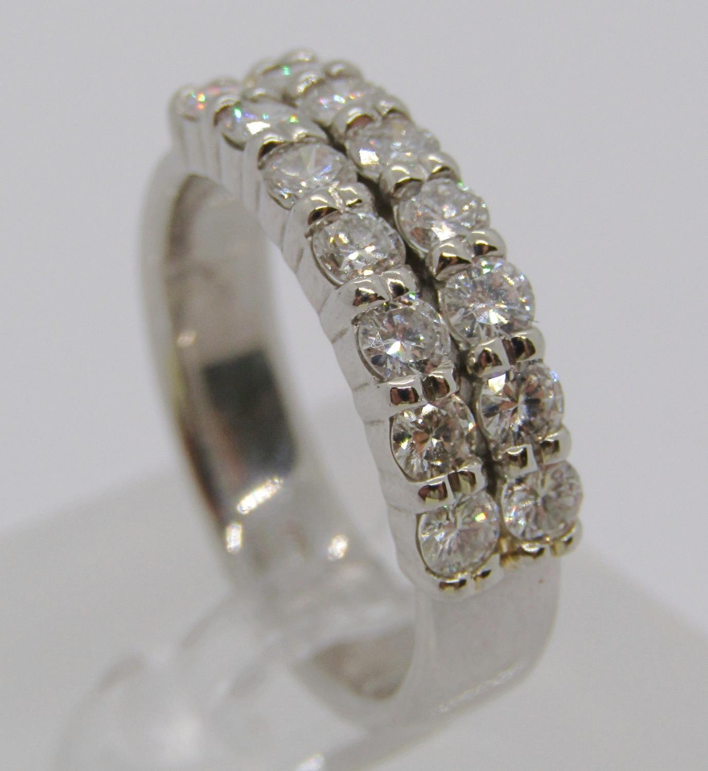 950 platinum double row diamond ring, set with fourteen stones 0.10ct each approx, size O/P, 10.4g - Bild 2 aus 6