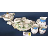 A collection of 19th century porcelains including a cabaret set with hand painted floral detail, a