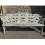 A good quality cast iron Coalbrookdale design fern and berry pattern garden bench with slatted