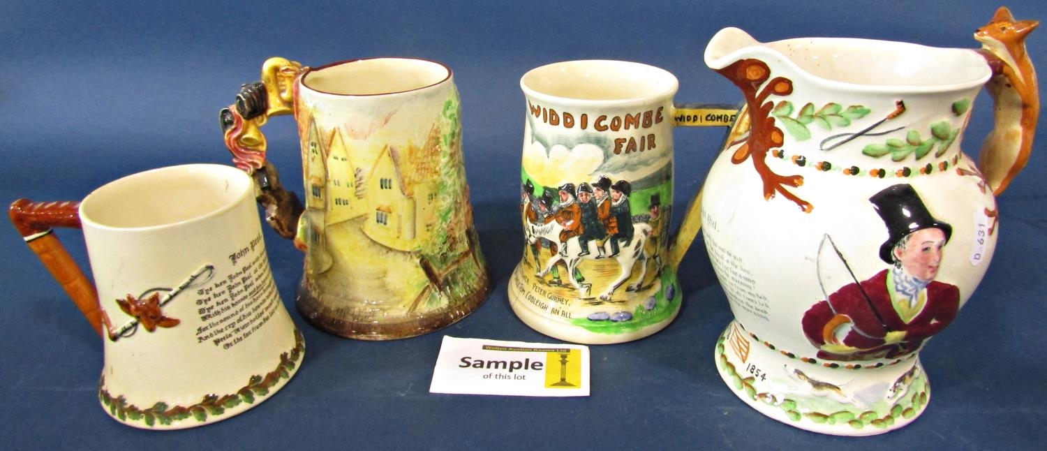 A miscellaneous collection including four Crown Denby jugs, (two musical) two Staffordshire