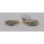 9ct emerald and diamond ring with Coloured Rocks authenticity card, together with a further 9ct