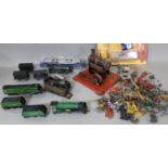 A mixed lot including a Mamod spirit engine, a quantity of plastic model figures and a collection of