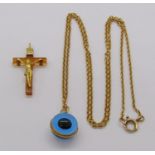 9ct chain necklace with evil eye pendant, together with a small gold mounted tortoiseshell INRIS