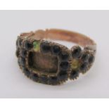 Georgian French jet mourning ring with inscription 'Tho Gallaway Obt 14 June 1818 at 64', size T,