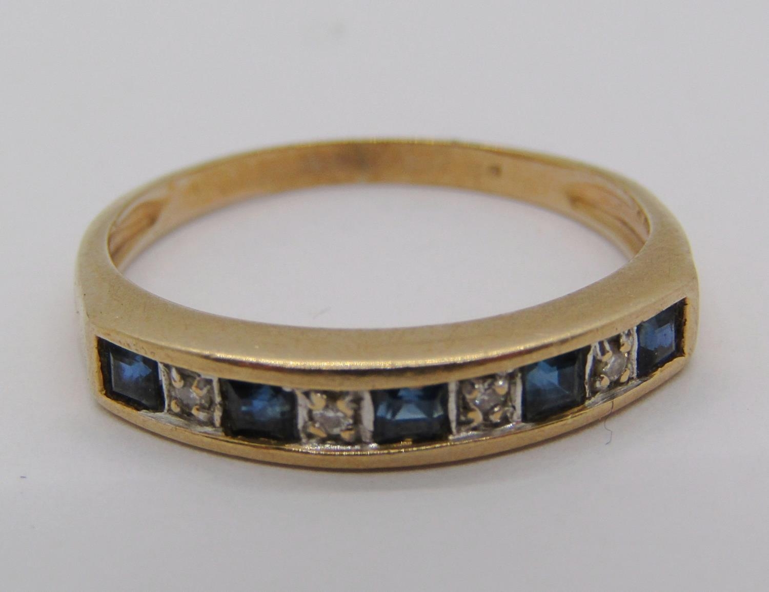 9ct sapphire and diamond half hoop ring, size O, 1.9g - Bild 2 aus 3