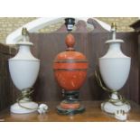A pair of classical urn shaped cast alloy table lamps with painted finish (complete with shades)
