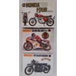 3 vintage model kits of motorcycles including Airfix Honda 750 FOUR 1:8 scale kit (sealed contents),