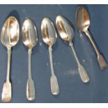 Fourteen various Georgian silver serving spoons by various makers, with two teaspoons, 31oz approx