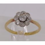 18ct diamond daisy cluster ring, size L, 1.9g