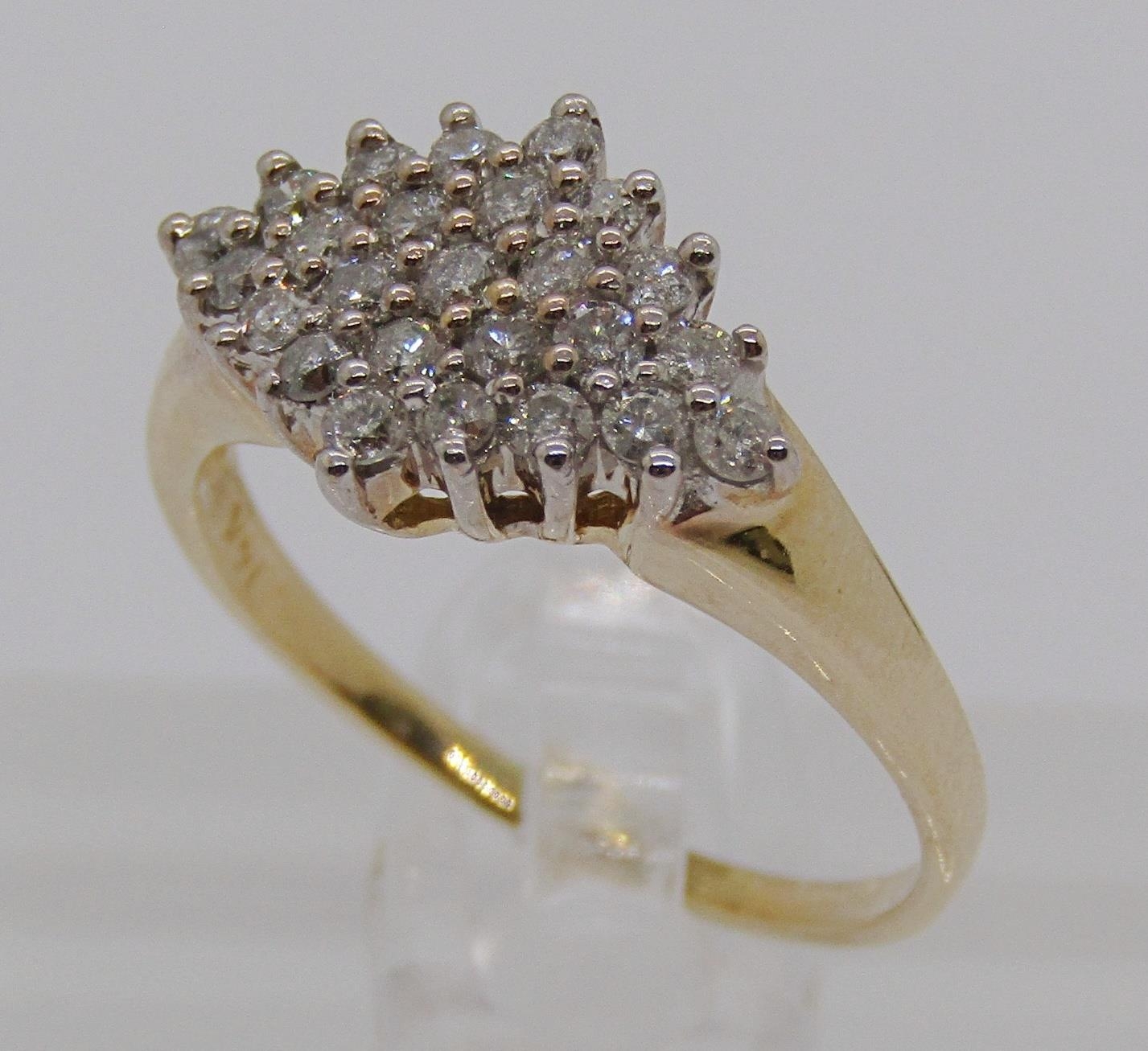 14ct diamond cluster ring, stamped 'Cardow', size K/L, 2.8g