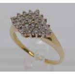14ct diamond cluster ring, stamped 'Cardow', size K/L, 2.8g