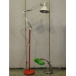 A retro anglepoise lamp with disc shaped platform base together with a further desk lamp with