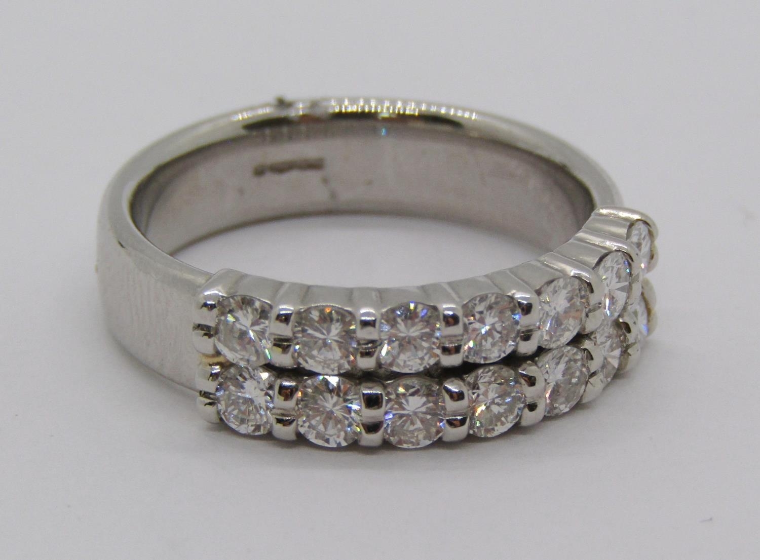 950 platinum double row diamond ring, set with fourteen stones 0.10ct each approx, size O/P, 10.4g - Bild 4 aus 6