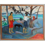 After Paul Gauguin (1848-1903) - 'Under the Pandanns (Marquesas Ilses)' oil on board, bears