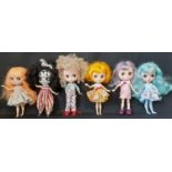 Six small customised 'Middie' Blythe/ Blythe type dolls, fully jointed, height 21cm with