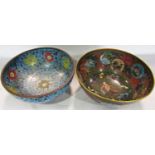 Two Japanese colourful cloisonné bowls, 21.5 cm diam.