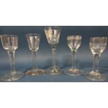 Six Georgian solid stemmed wine glasses of varying design. 6
