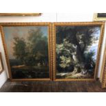 Two large countryside paintings digital printed on canvas in matching moulded gilt frames, approx.