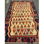 South west Persian Qashgai kilim brightly coloured repeating geometric patterns, 257cm x 156cm