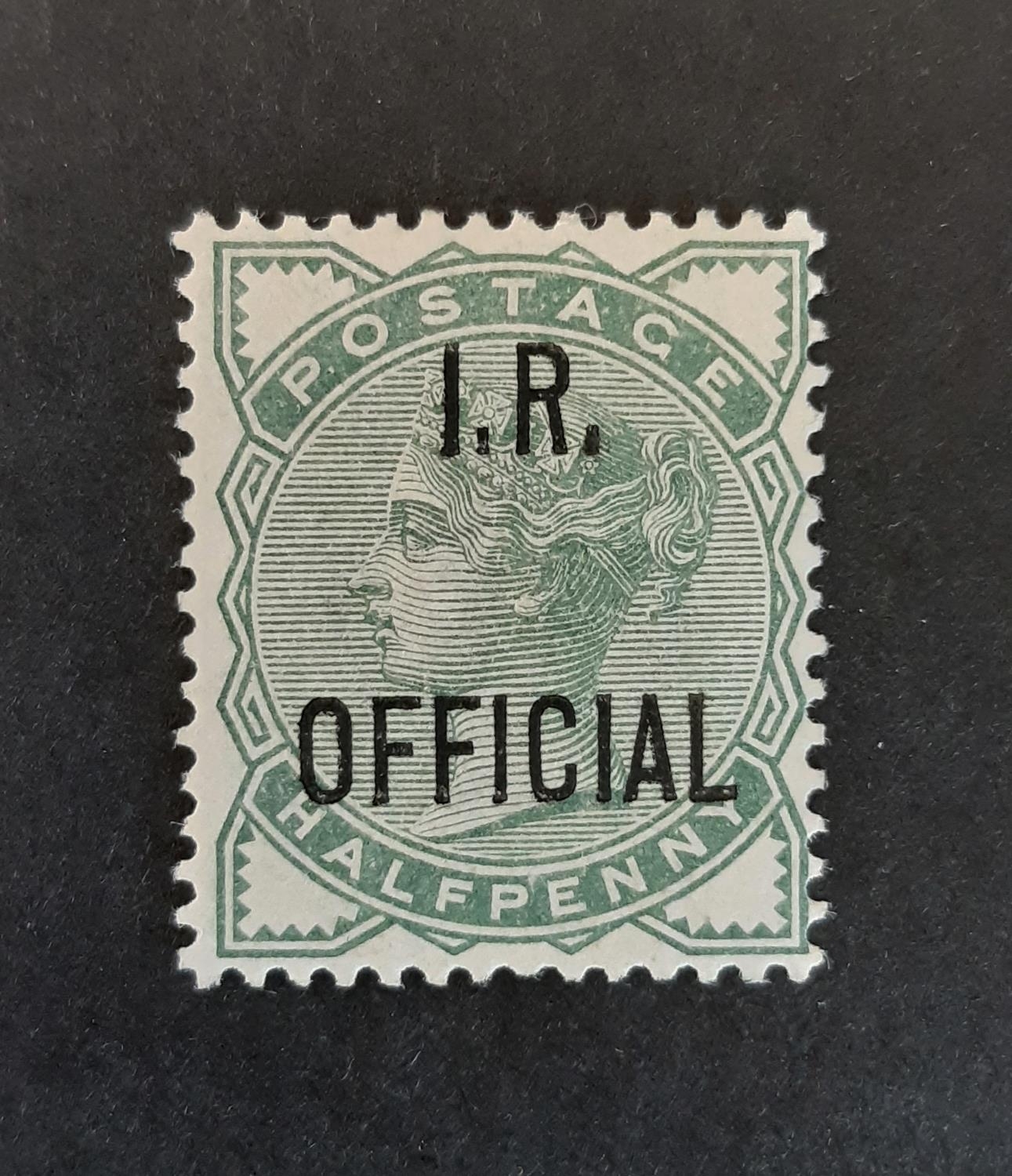 1882-1901 QV IR Official SGO2 ½d pale green. Superb VLMM example. Cat £90.