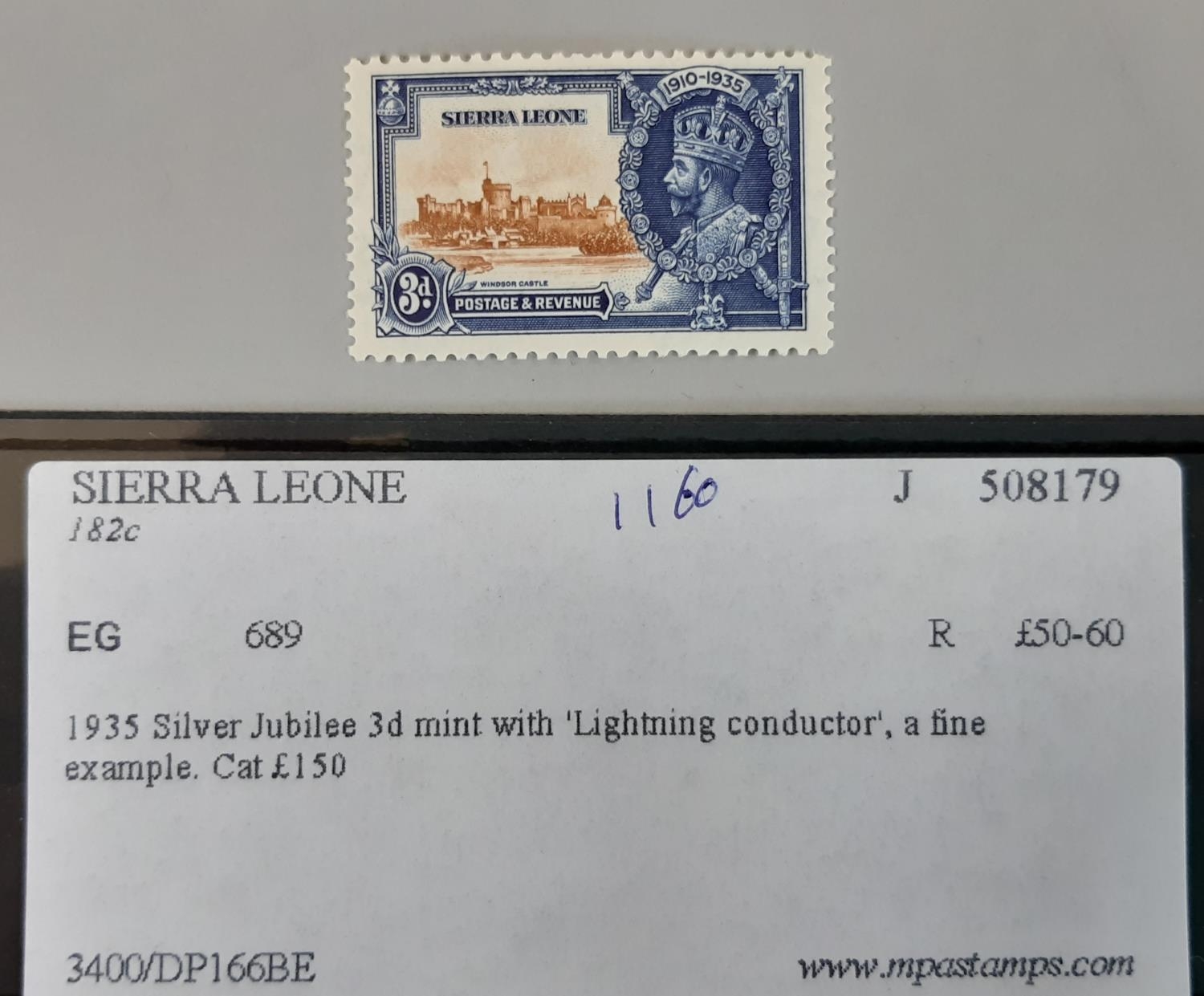 Sierra Leone 1935 Silver Jubilee SG182c LMM showing the ‘Lightning Conductor’ variety Total SG - Image 3 of 3