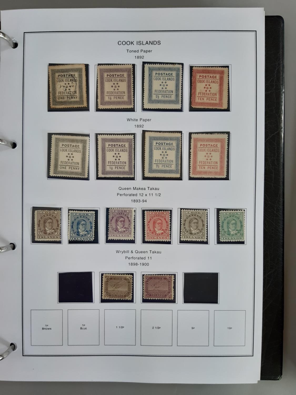 Cook Islands stamp collection from early QV issues to modern in two volumes and album pages