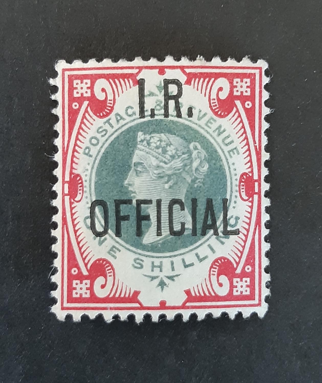 1882-1901 QV IR SGO19 1/- green and carmine. VLMM, perfect centering and very fresh example of