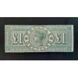 1887 QV £1 green SG212, clean MM example. Cat £3,500.