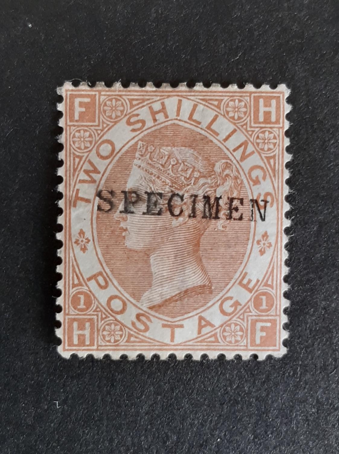 1867-80 QV SG121s 2/- brown Specimen opt. Superb LMM example, perfect centering and rich colour. A