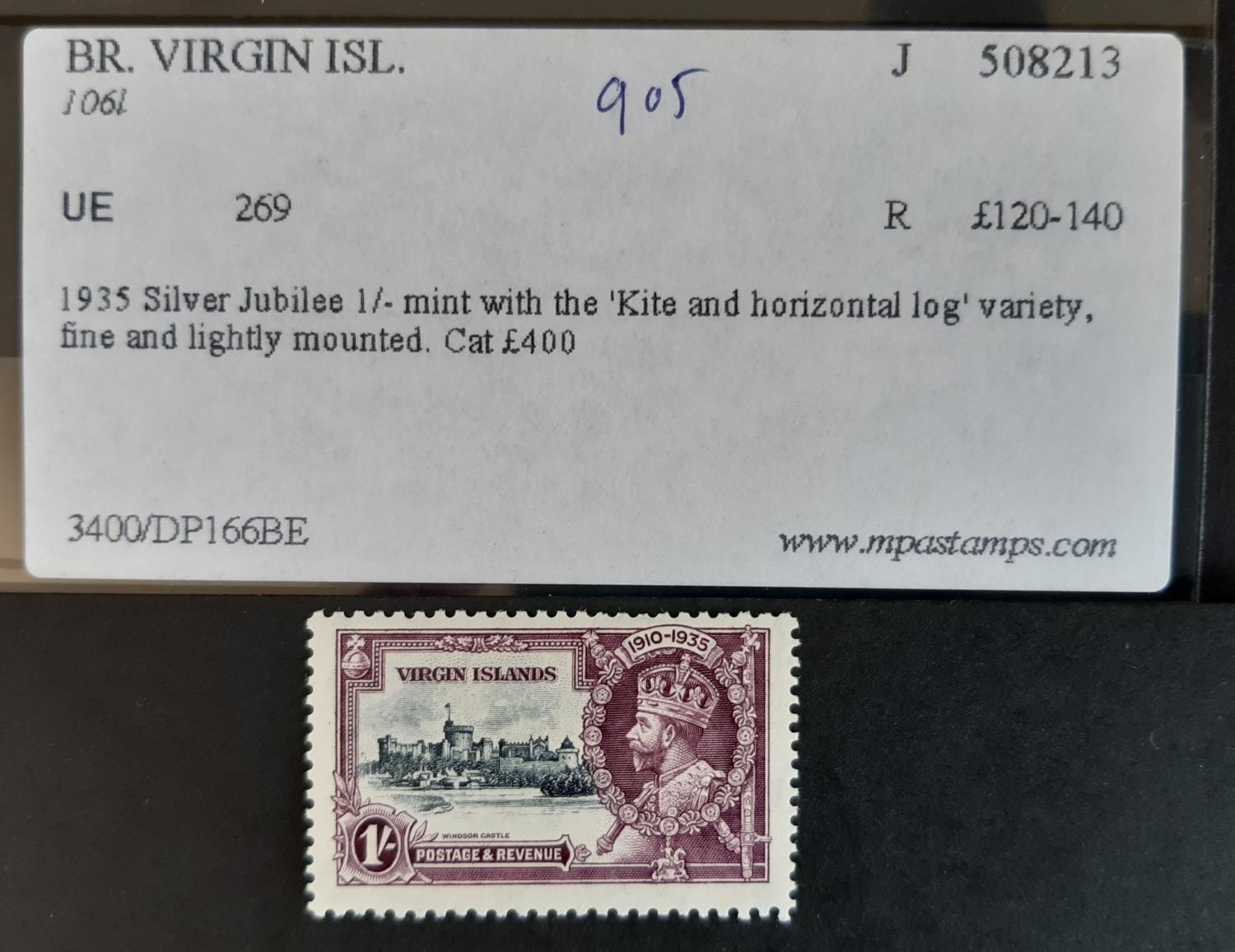 British Virgin Islands 1935 Silver Jubilee SG 106l VLMM showing the ‘kite and horizontal log’ - Image 3 of 3