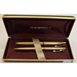 Sheaffer Imperial 827 Barleycorn gold plated fountain and ballpoint pen with box