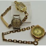Dugena Fiesta ladies wristwatch with 9ct gold case and strap, running, together with a further 9ct