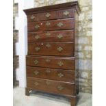A Georgian mahogany and oak chest on chest of three short over six long graduated drawers, 104 cm