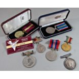 50th anniversary peace medal, cased, National Service medal, cased, 14-18 war medal awarded to