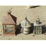 Three small old English style hanging lanterns of varying size and design (af)