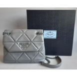Spectrum handbag (2020) by Prada in grey nappa leather with sliding chain strap, magnet closure, 2