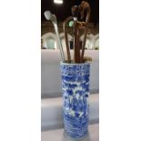 A Chinese design blue and white cylindrical umbrella/ stick stand 60cm high, with a variety of