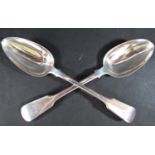 Two Georgian silver serving spoons, both 23cm long approx, one London 1819, maker Robert Peppin, the